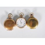 A group of three gold plated pocket watches to include a New York standard watch company full hunter