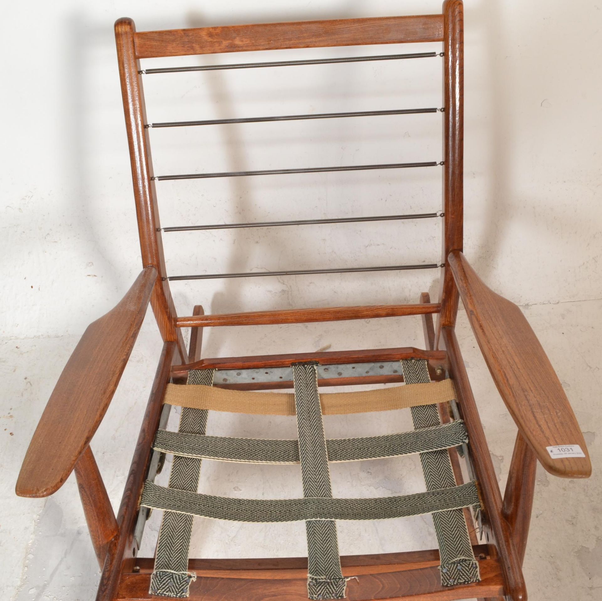 A retro 20th Century Scandart oak framed rocking chair / armchair being raised on sleigh runners - Bild 6 aus 6