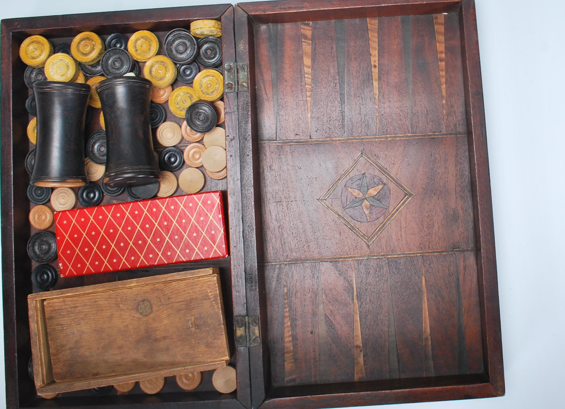 A 19th Century games compendium, in chequerboard case, the case opening up to become a backgammon - Image 7 of 9