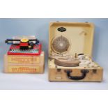A Vintage mid century childrens tin plate Mettype junior typewriter together with another Mettype