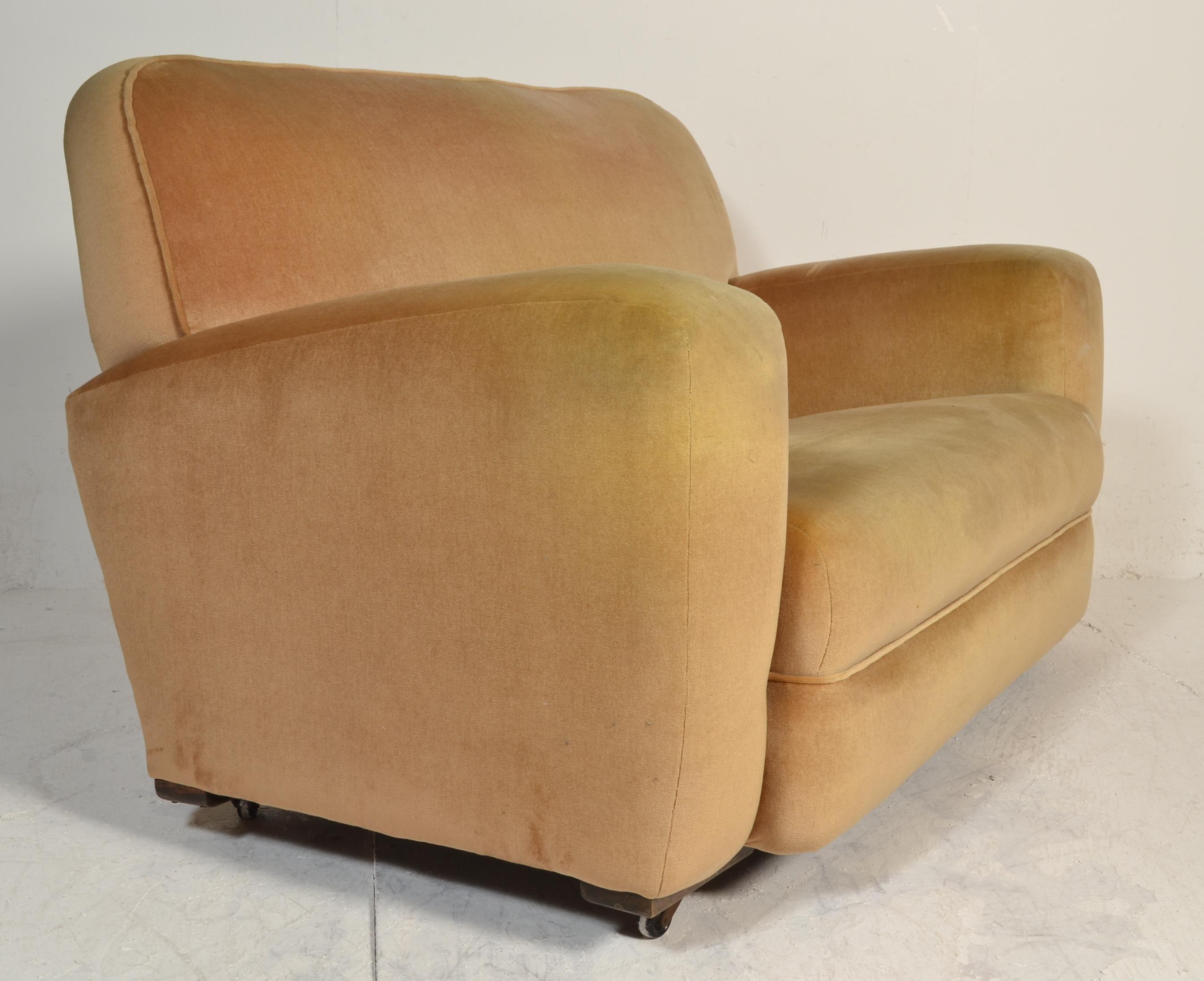 A 1930's Art Deco three piece suite comprising pair of armchairs and a two seat sofa settee being - Image 5 of 12