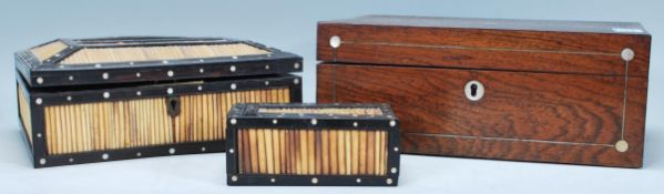 An anglo-colonial quill work box of rectangular form together with another quill box of smaller form