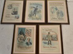 A group of five Victorian / Edwardian sheet music covers each with coloured decorative designs to