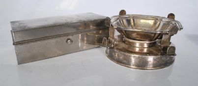 A vintage 20th Century silverplate oil burner of round form having a hexagonal tray atop supported