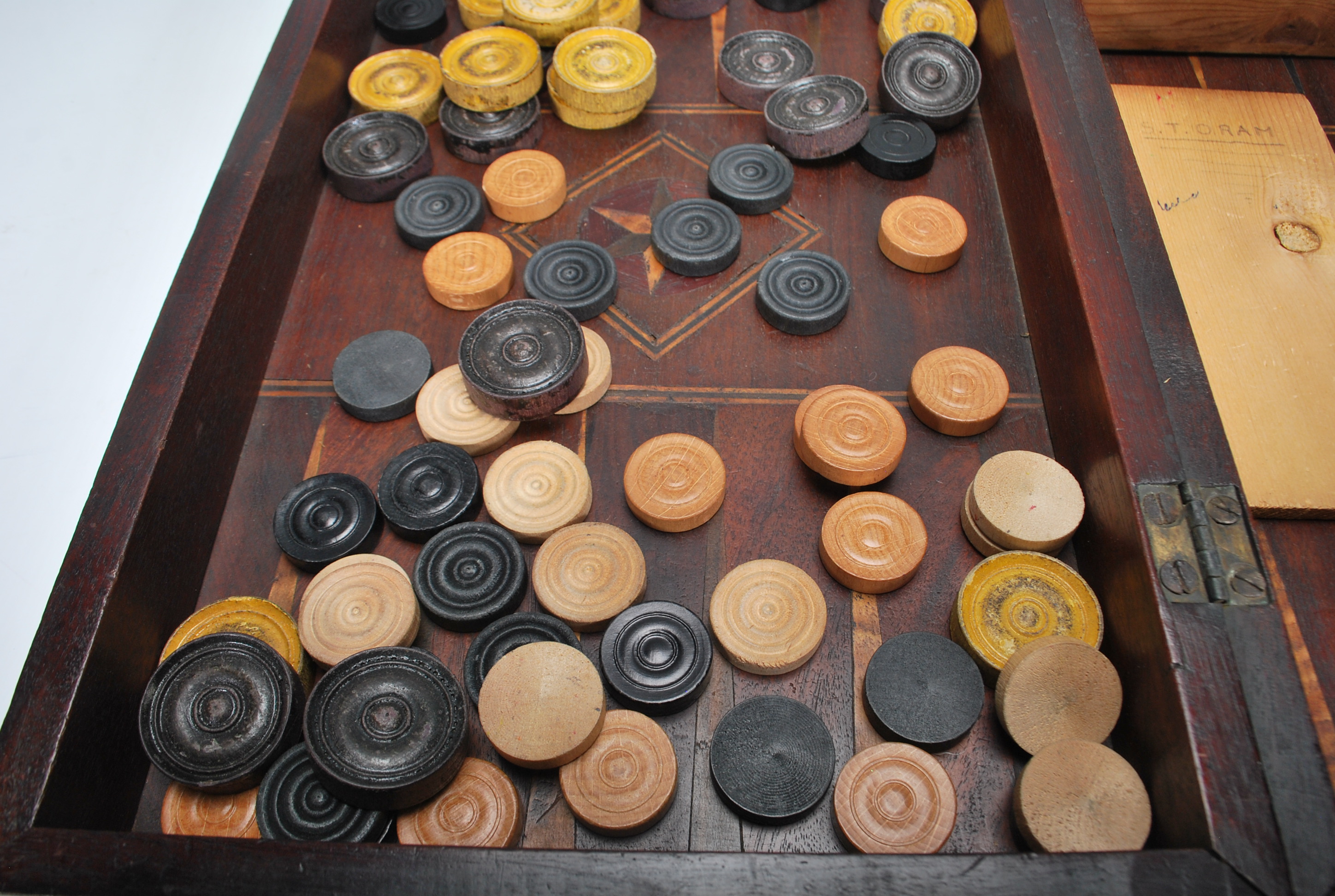 A 19th Century games compendium, in chequerboard case, the case opening up to become a backgammon - Image 3 of 9
