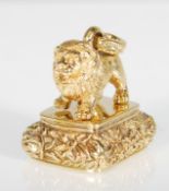 A brass seal of square form having a lion mount atop. Measures 3.5cm tall by 3cm wide.