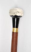 A 20th Century walking stick having a tapering wooden shaft with a bulbous cast resin knob to the