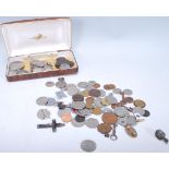 A collection of old coins to include silver shillings and crowns together with Victorian and