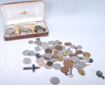 A collection of old coins to include silver shillings and crowns together with Victorian and