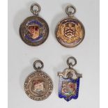 A group of four silver hallmarked early 20th Century Art Deco 1920's fob medals to incldue