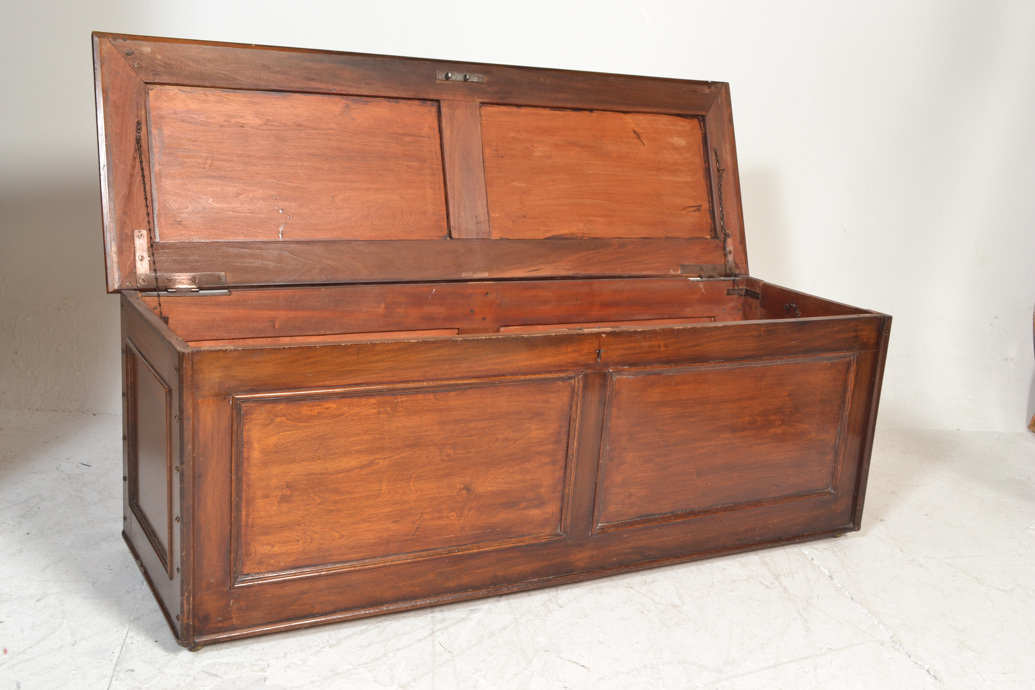 A late 19th century large mahogany ottoman chest - blanket box with fielded panels to the front, - Image 3 of 8