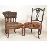 A 19th Century Victorian walnut framed nursing chair, button back backrest over galley turned
