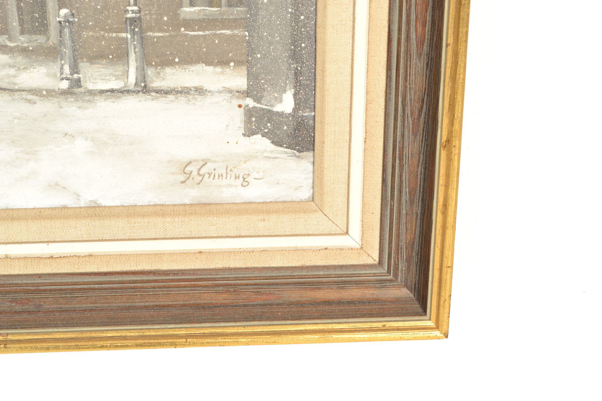 G. Grinling - A 20th Century oil on canvas painting depicting a London street in the snow with a - Bild 3 aus 4