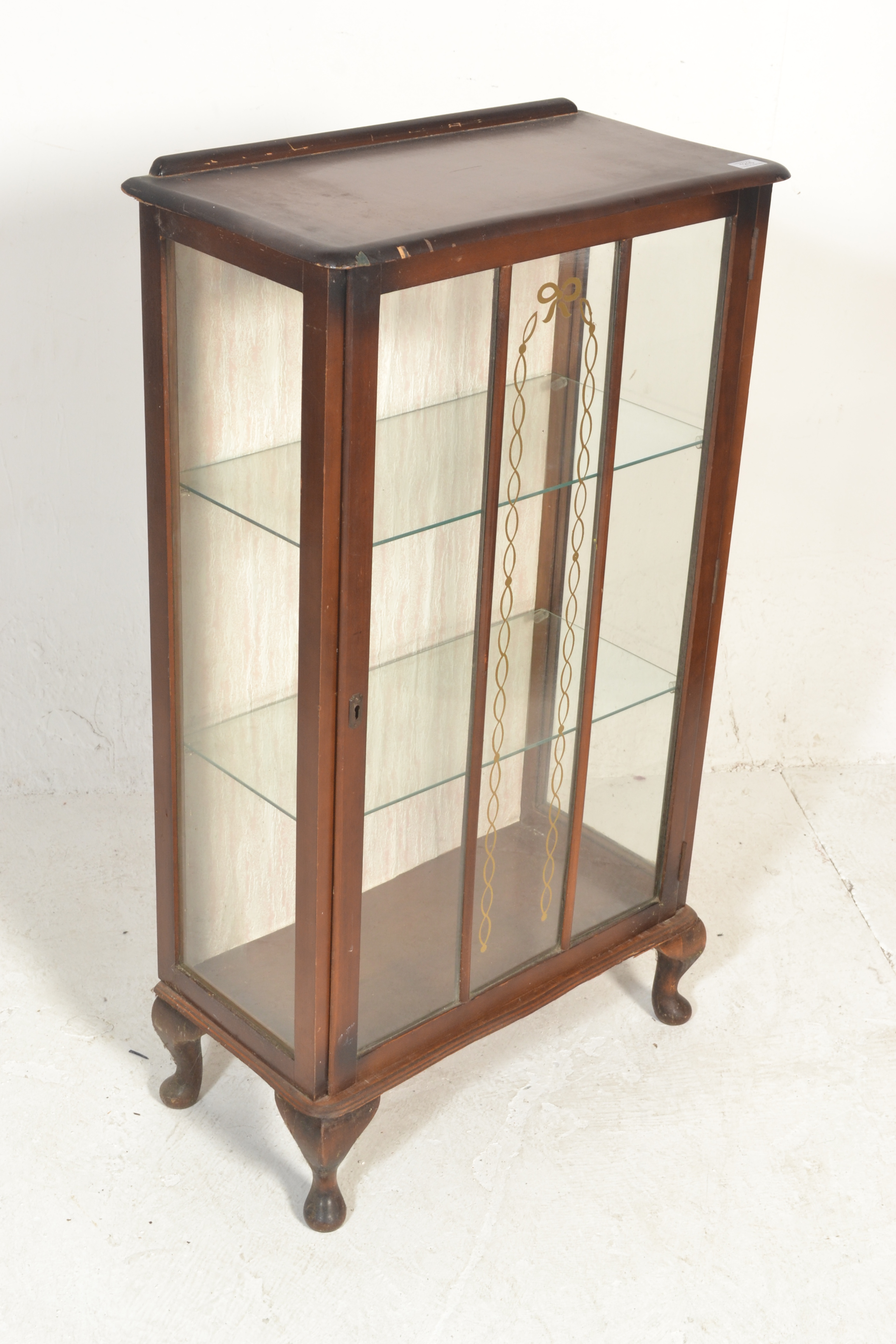 An early 20th Century Art Deco walnut display china cabinet, glazed single door with flanked by - Image 2 of 5