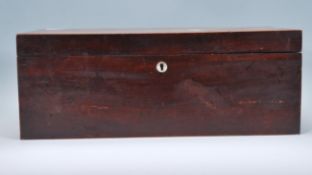 A 19th Century mahogany writing box having a mother of pearl scutcheon to the front with twin cast