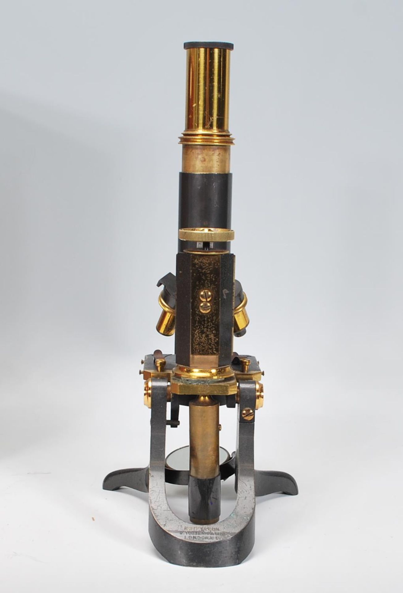 A late 19th early 20th Century J. Swift and Son, black japanned and lacquered brass microscope and - Image 5 of 8
