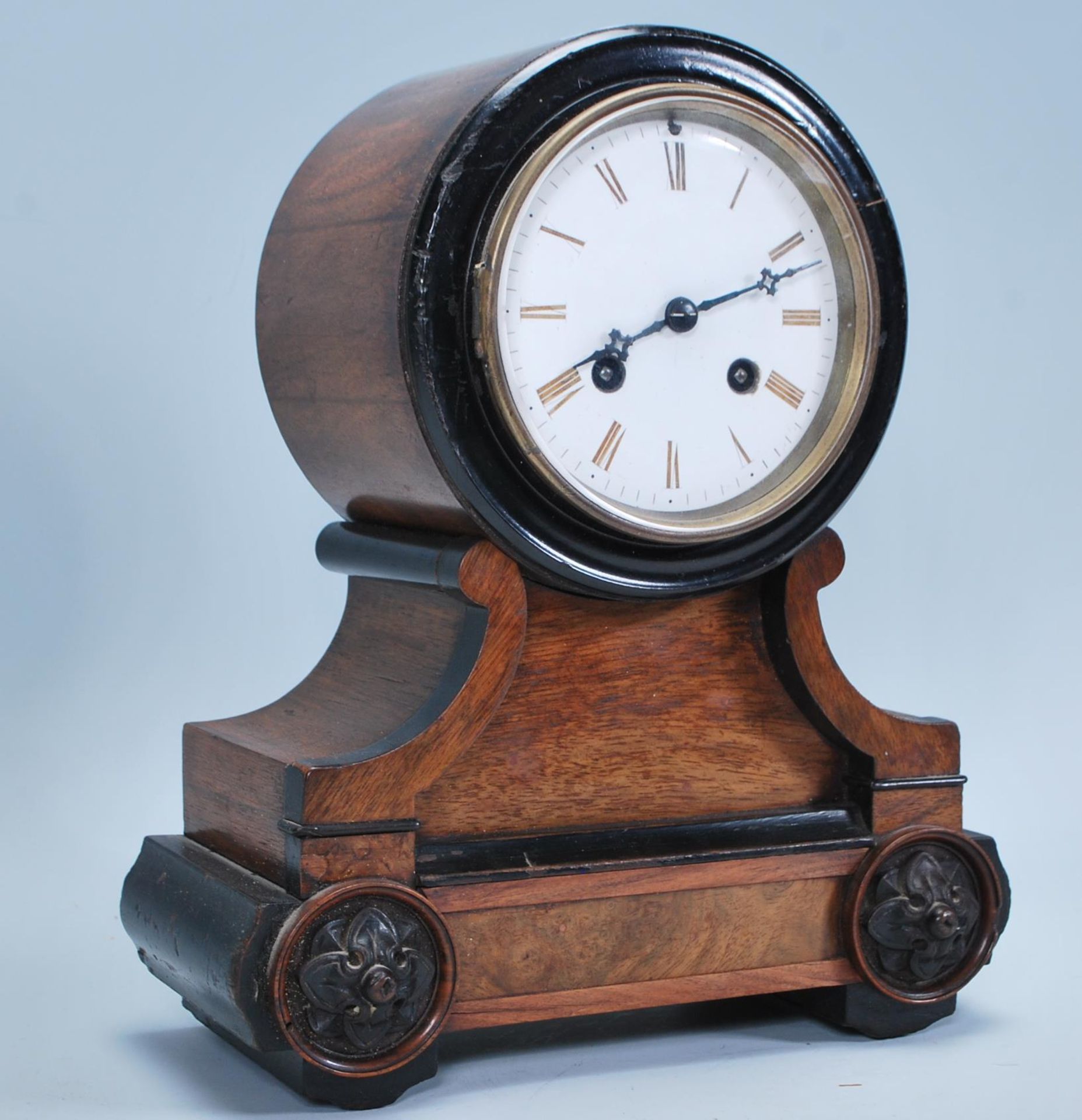 A late 19th Century French walnut cased mantel clock, fitted with barrel movement, the white - Image 2 of 6