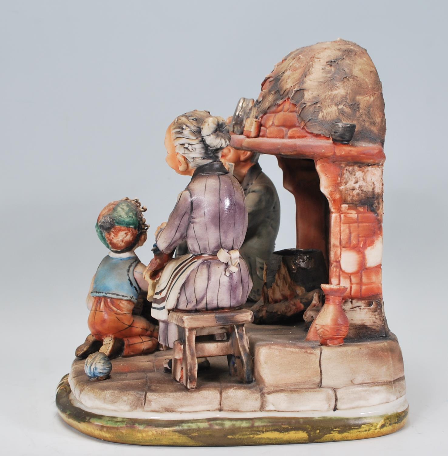 A 20th century Capodimonte of Naples ceramic group ornament entitled 'fireside' depicting a family - Image 4 of 8