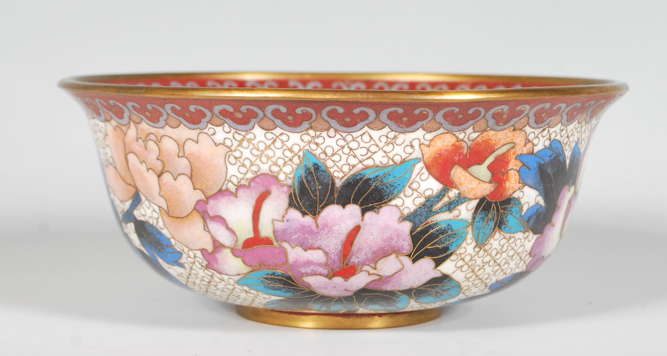 A 20th Century Chinese cloisonne bowl of flared form with a footed base decorated throughout with - Image 2 of 8