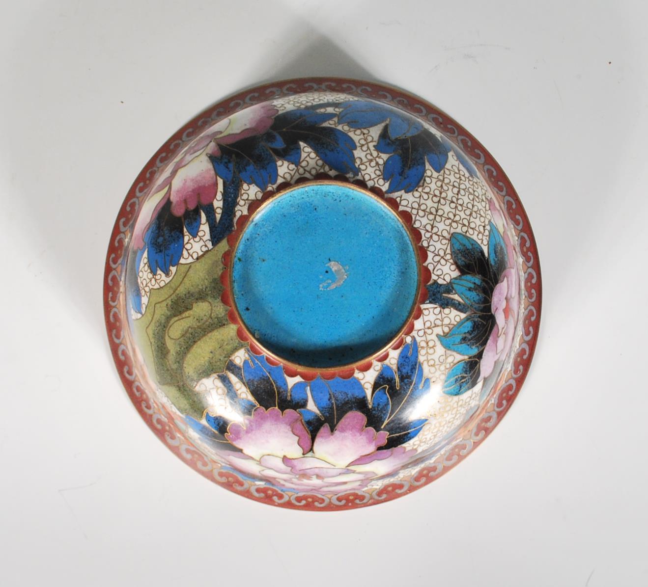 A 20th Century Chinese cloisonne bowl of flared form with a footed base decorated throughout with - Image 7 of 8
