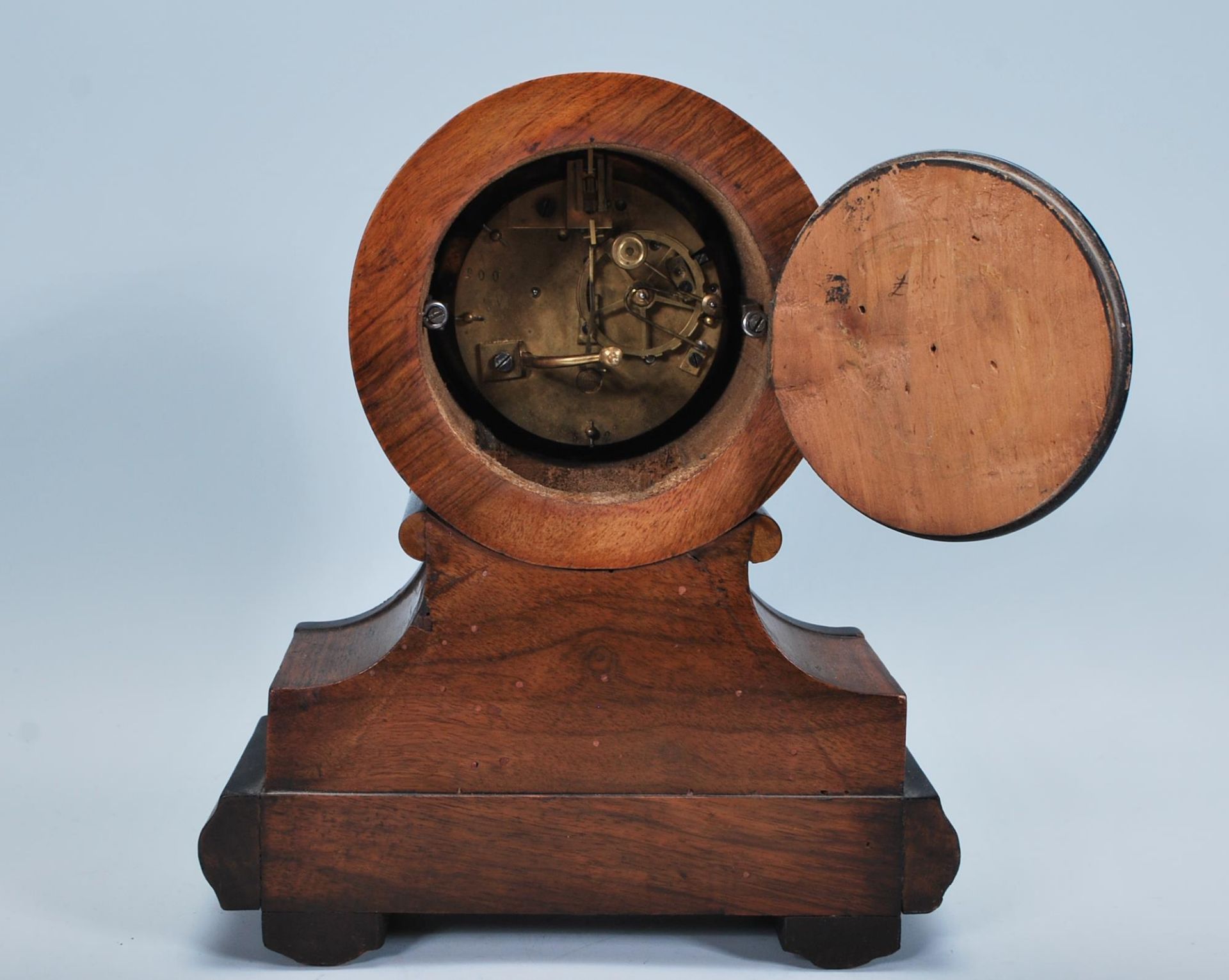 A late 19th Century French walnut cased mantel clock, fitted with barrel movement, the white - Image 4 of 6