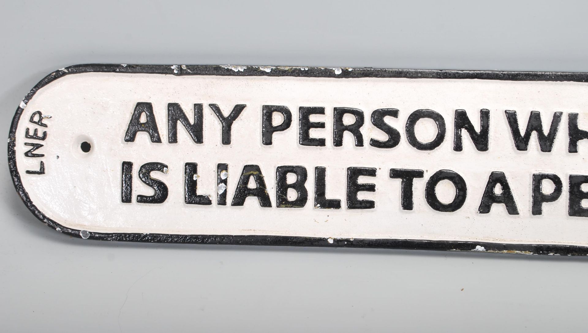 A 20th Century cast iron reproduction railway sign reading 'Any person who omits to shut and - Bild 2 aus 6