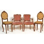 Two pairs of 20th Century French Empire antique style chairs to include a pair of fauteuil bedroom