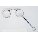 A pair of late 19th / early 20th  Century continental silver coloured and enamel lorgnette,