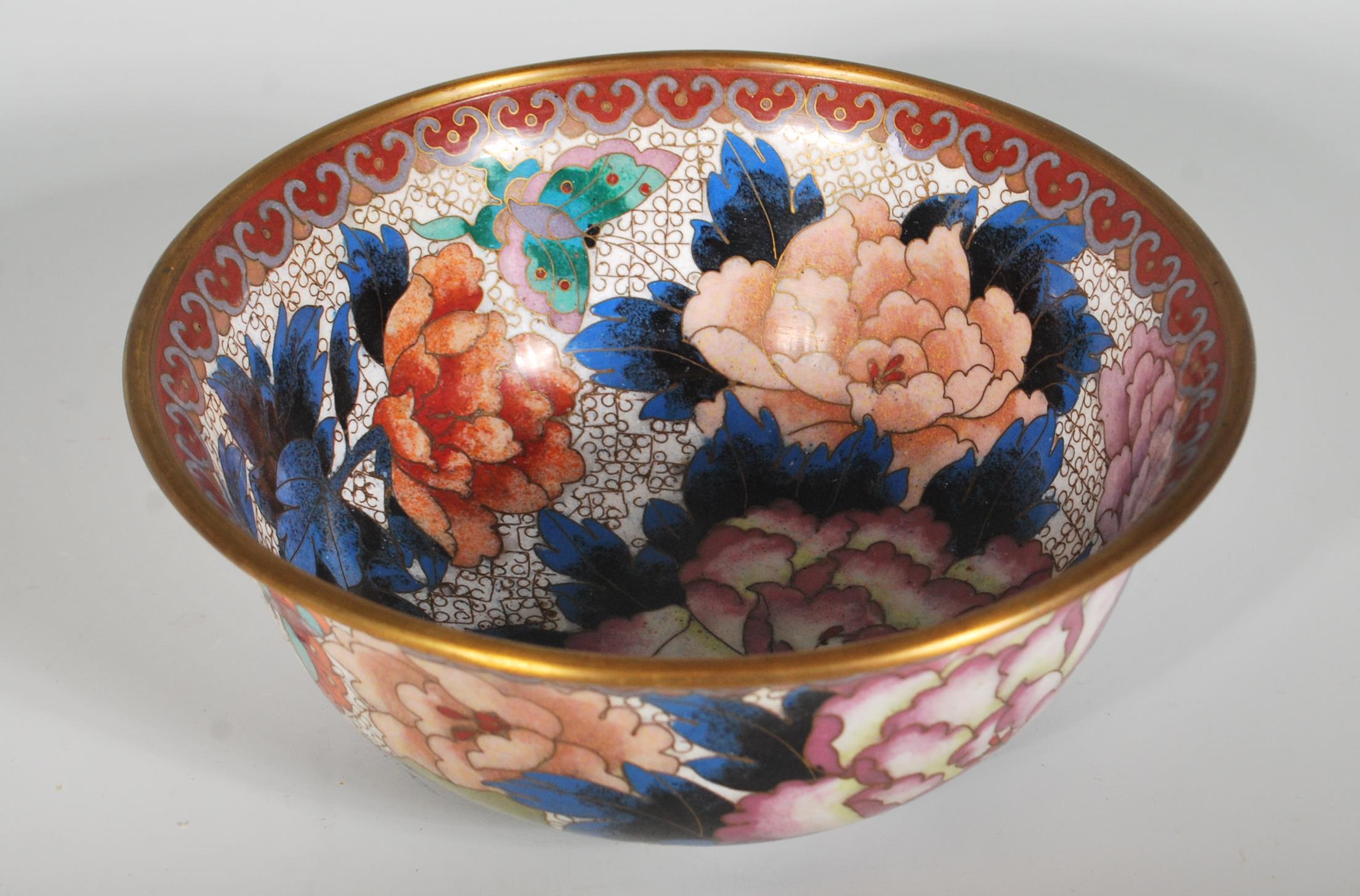 A 20th Century Chinese cloisonne bowl of flared form with a footed base decorated throughout with - Image 5 of 8