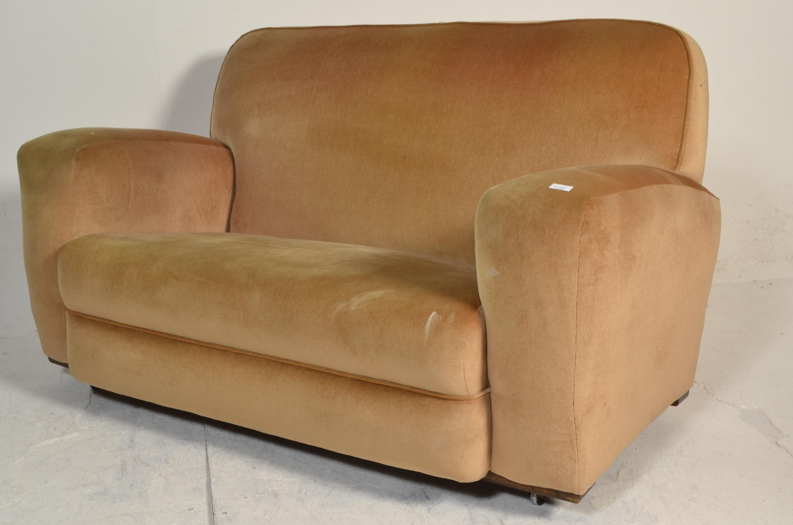 A 1930's Art Deco three piece suite comprising pair of armchairs and a two seat sofa settee being - Image 6 of 12