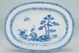 A 19th Century Chinese blue and white ceramic serving plate / platter of rectangular canted form,