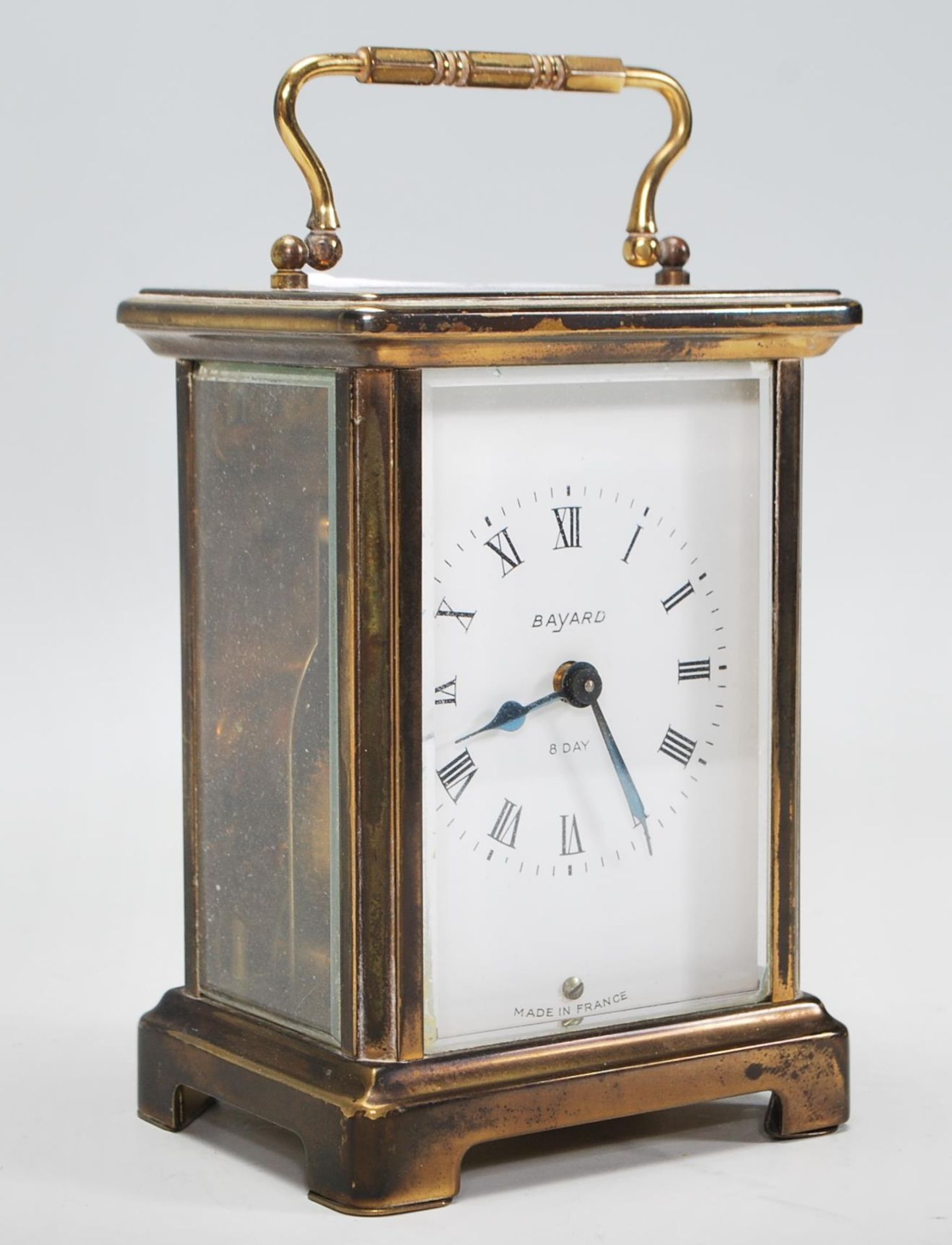 A 20th Century French Bayard 8 day carriage clock being brass cased with three sides set with glazed - Image 2 of 9