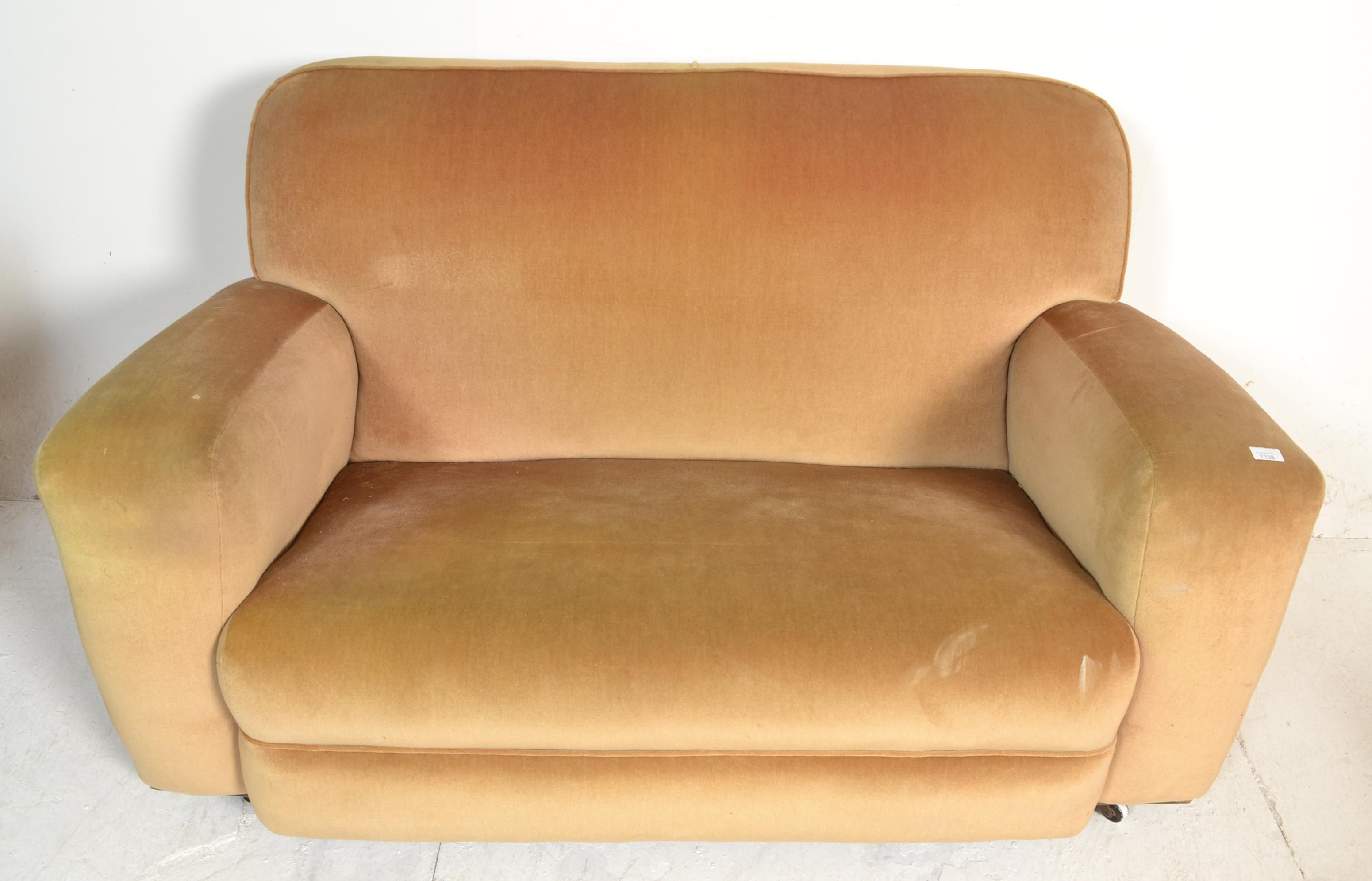 A 1930's Art Deco three piece suite comprising pair of armchairs and a two seat sofa settee being - Image 9 of 12