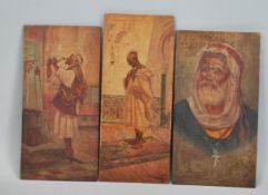 A set of 3 19th century oil on wooden panels each depicting middle eastern Constantinople