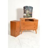A 1950's retro vintage Golden Key walnut dresing table and bedside cabinet. The dressing table
