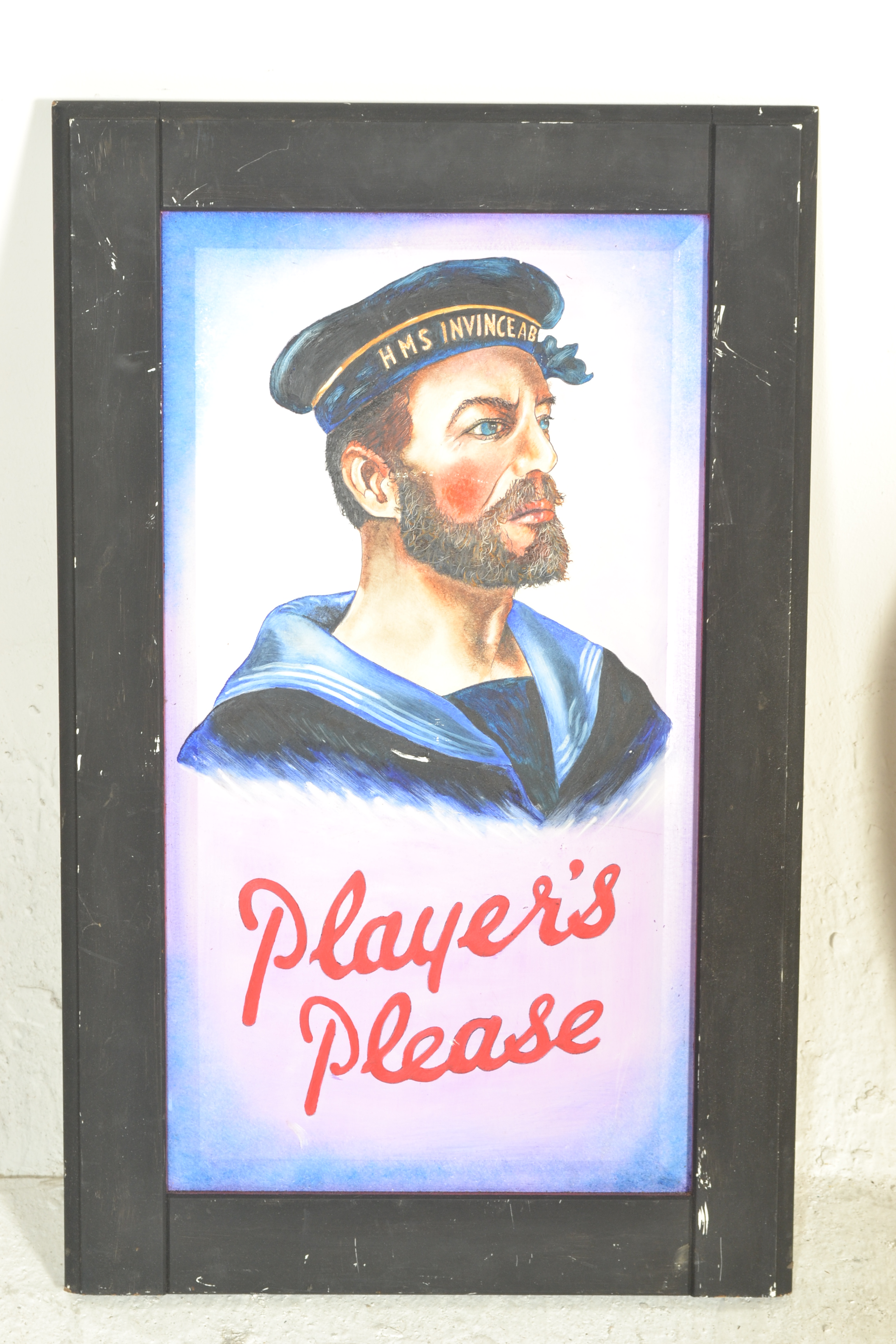 A contemporary artist's impression of a vintage enamel advertising sign on board for Player's Please