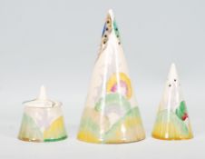 An early 20th Century Art Deco Clarice Cliff Bizarre Rhodanthe pattern conical sugar castor / shaker