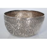 An unmarked but tests at silver, continental trinket bowl having embossed and engraved foliated
