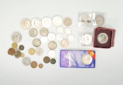 A collection of coins to include three 1999 £5 coi
