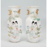 A pair of late 19th / early 20th Century Japanese vases of baluster form having flared rims with