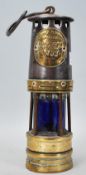 A 19th century Victorian Hailwoods Proved Lamp No 702  / miners lamp with brass plaque and blue