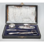 An early 20th Century silver hallmarked five piece manicure cased set, assay mark for Birmingham