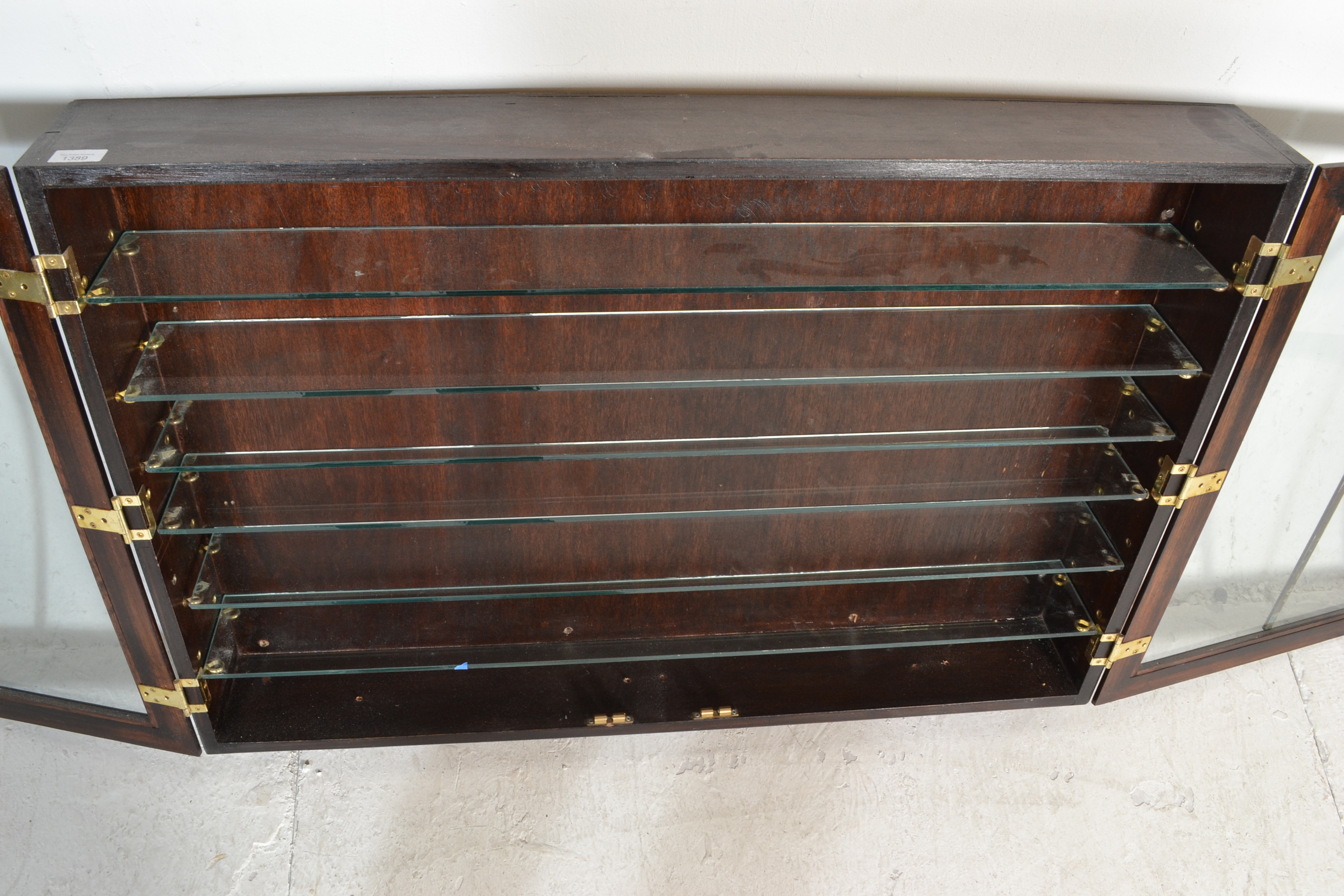 A 20th Century wall mounted mahogany display cabinet of rectangular form having twin glazed doors - Image 3 of 5