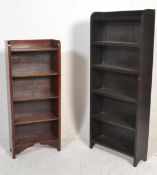 Two early 20th Century oak open bookcases. Both having rounded tops with one having five shelves and