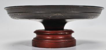 A 19th Century Oriental bronze centrepiece bowl / tazza dish of shallow form having engraved