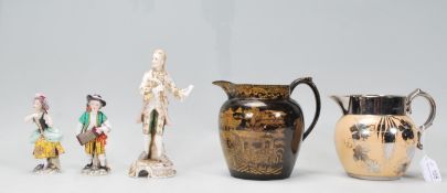 A small group of 20th Century mix ceramic wares to include a chinoiserie jug and a lustre jug with