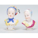 Two late 19th Century Continental Meissen style miniature porcelain busts and shoulders. Each bust