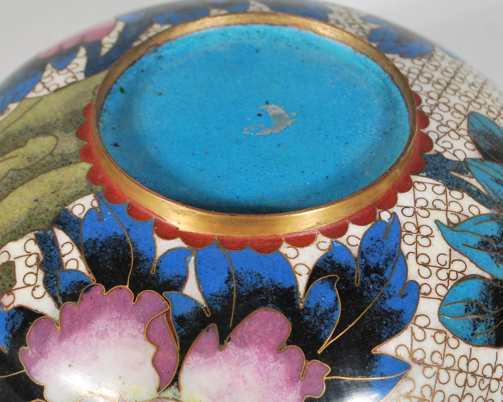 A 20th Century Chinese cloisonne bowl of flared form with a footed base decorated throughout with - Image 8 of 8