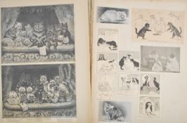 Extra large Antique Scrap Album with Louis Wain illustrations. Assortment of mostly domestic