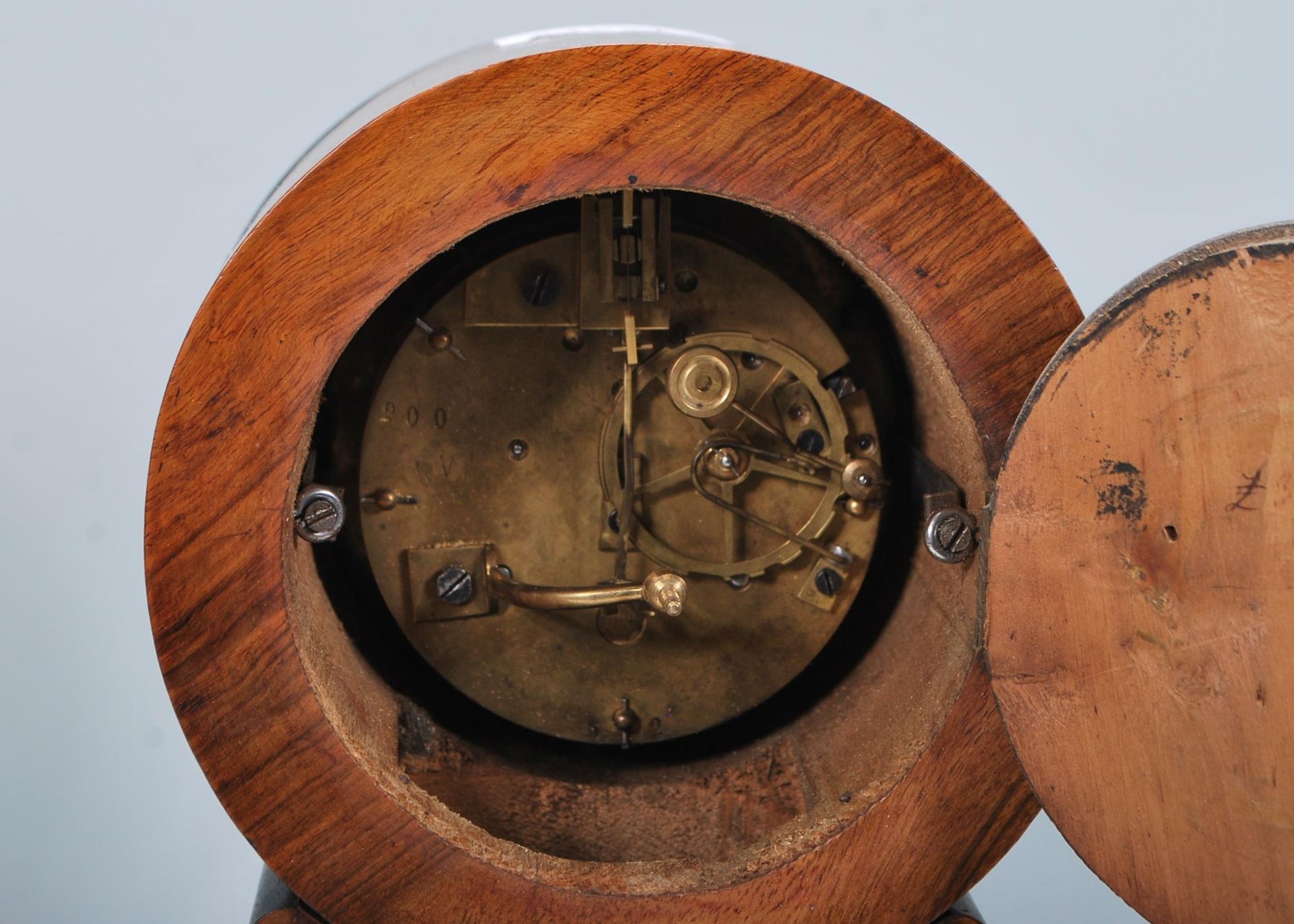 A late 19th Century French walnut cased mantel clock, fitted with barrel movement, the white - Image 5 of 6